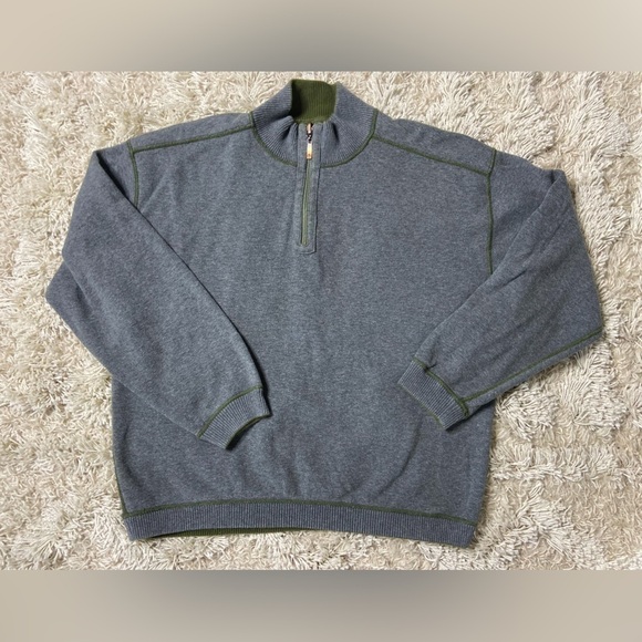 Tommy Bahama Quarter Zip Mock Turtleneck Reversible Gray Olive Green Men’s Large - Picture 5 of 8